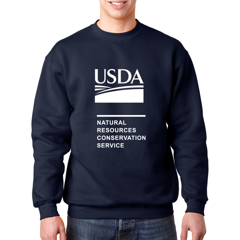 navy blue crewneck sweatshirt with USDA Natural Resources Conservation Service logo